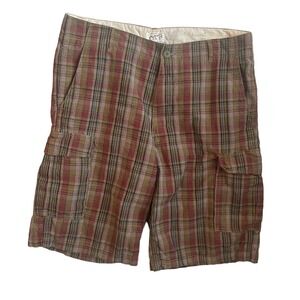 OTB Mens Long Cargo Shorts 38 Plaid Multi Pocket Utility Y2K Streetwear Skater